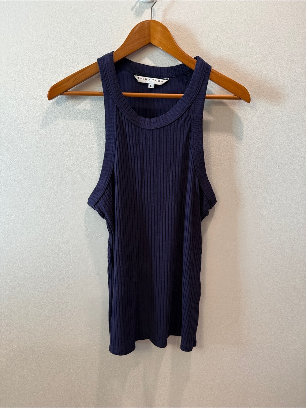 Trina Turk Blue Ribbed Tank Sz L
